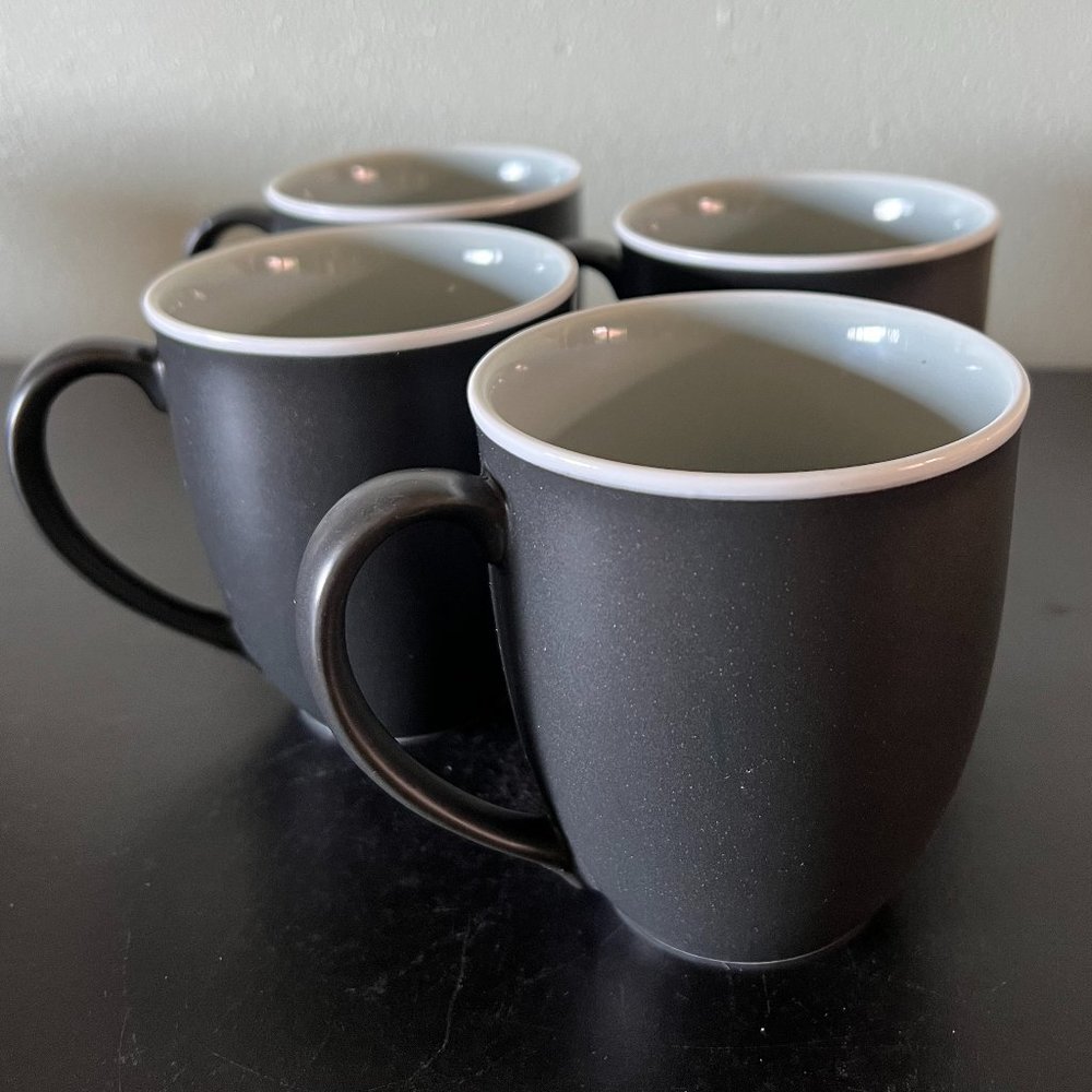 Noritake Colortrio Graphite Gray Mugs 12oz Celadon Fine Porcelain Cups Set of 4